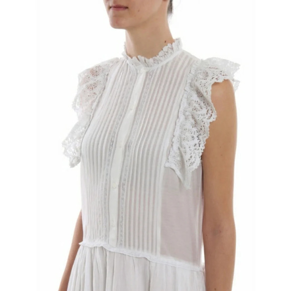 Zadig & Voltaire White Romane Lace-Trimmed Maxi Dress Size Medium - Picture 6 of 8